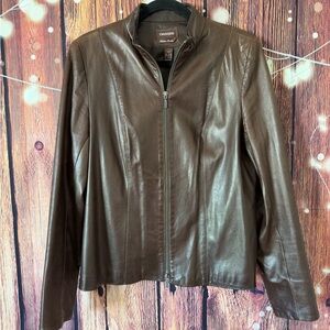 Danier Brown Buttery Soft Italian Leather Zip-Up Mock Neck Jacket